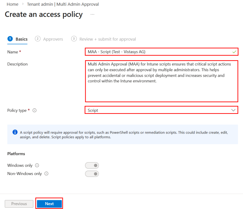 Microsoft Intune Multi-Admin Approval Richtlinie erstellen für Scripts im Intune Admin Center